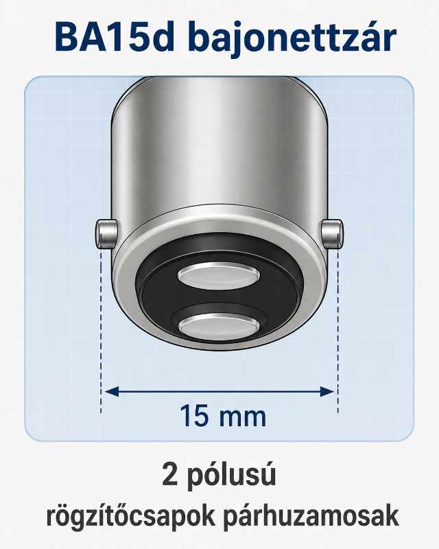 BA15d bajonettzár – 2 pólusú, párhuzamos rögzítőcsapok BA15d bajonettzár pótizzó foglalat, 15 mm, 2 pólusú párhuzamos rögzítőcsapok