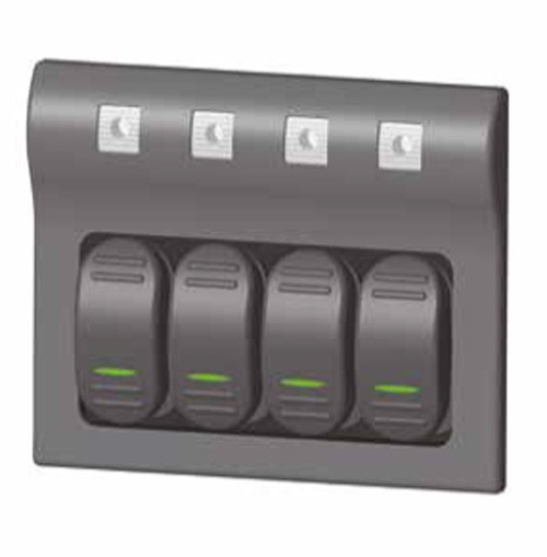 Fekete 4 kapcsolós kapcsolópanel, 12 V, IP65 – 4 kapcsoló / fekete / IP65
