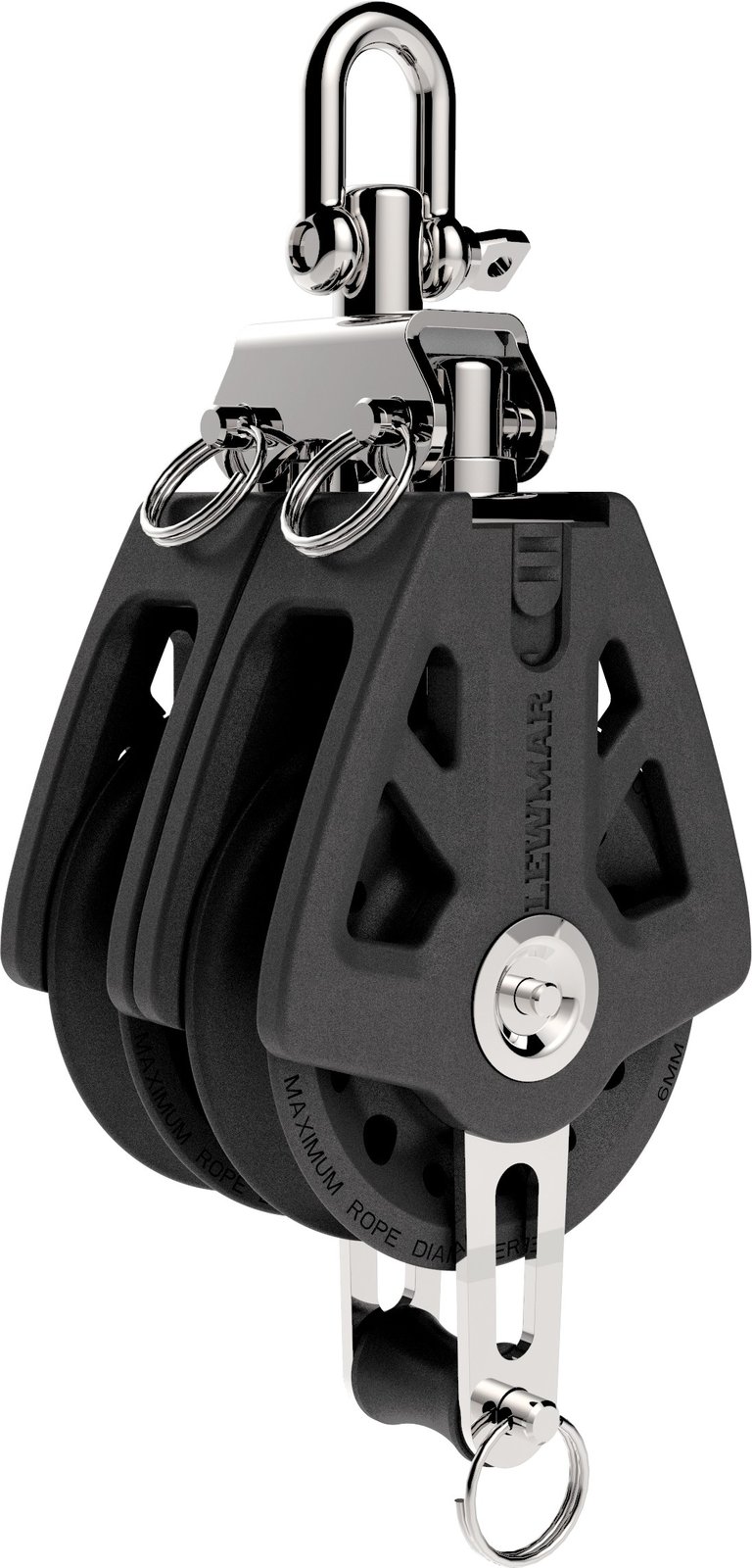 Dupla csigablokk forgóseklivel és alsó szemmel – Lewmar Synchro, 50 mm – 50 mm / 29925005BK