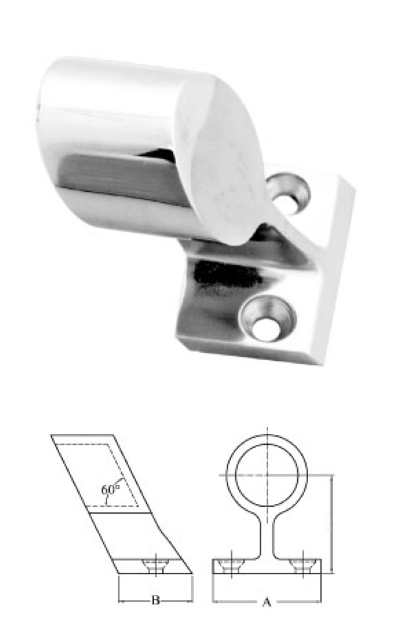 Inox korlátvég 60 fokos lapított kivitelben – 25 mm-es csőhöz, H 43 mm