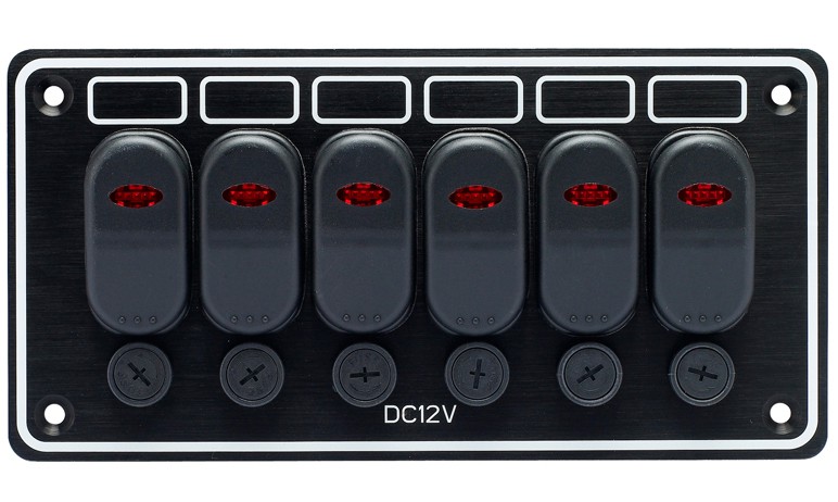 Kapcsolótábla 6 kapcsolóval, vízszintes, IP65 – 6 kapcsoló / vízszintes / 95 × 190 mm