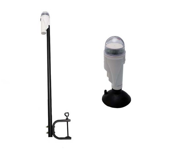 Elemes 360° körfény kis- és gumicsónakhoz, bilincses, 75 cm szárral – bilincses rögzítés / 75 cm szár