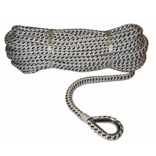 Szemes poliészter horgonykötél niro szemmel (fekete-fehér) – 8mm 30m