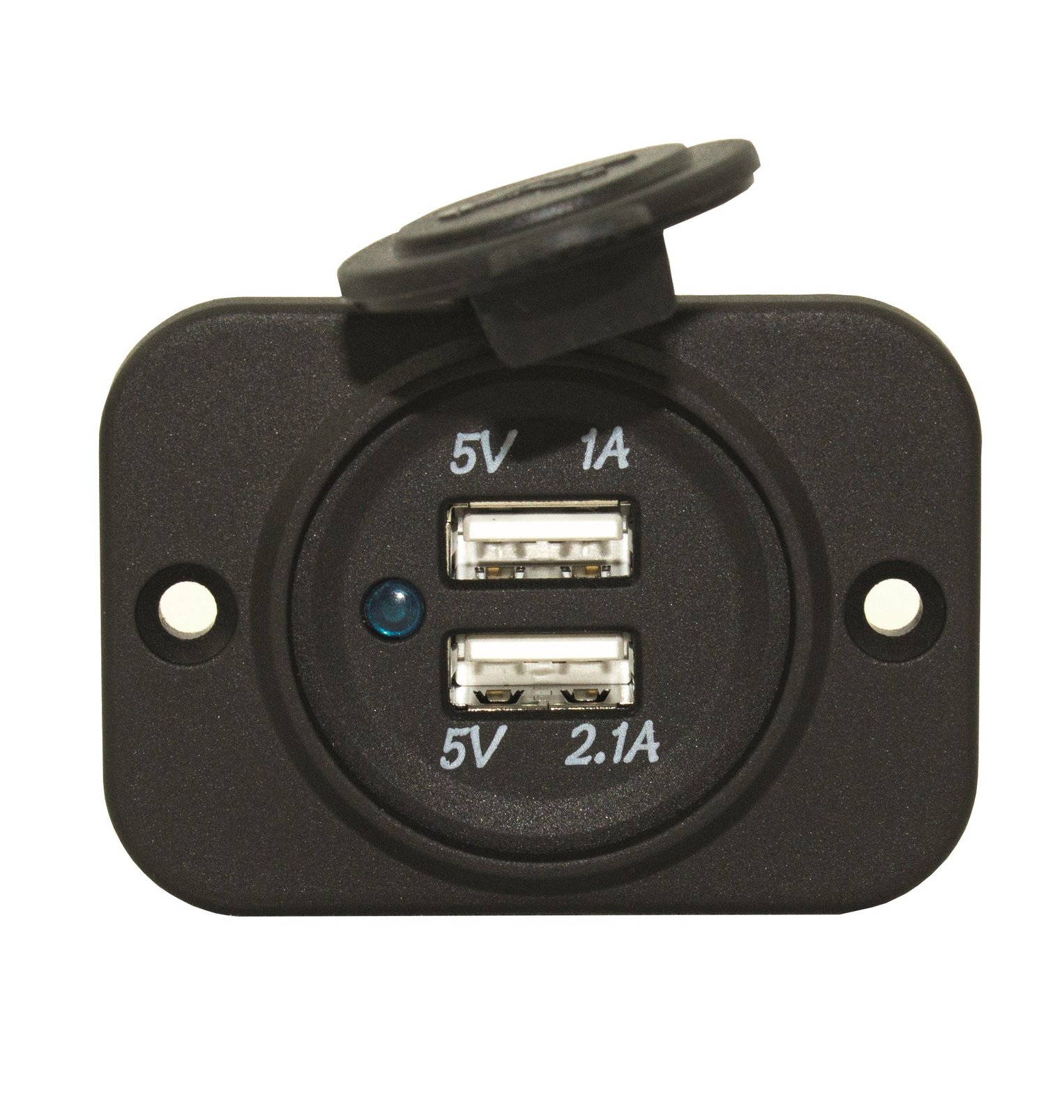 USB beépítő töltőaljzat, 12 V, IP65 – 2×USB / 12 V / IP65